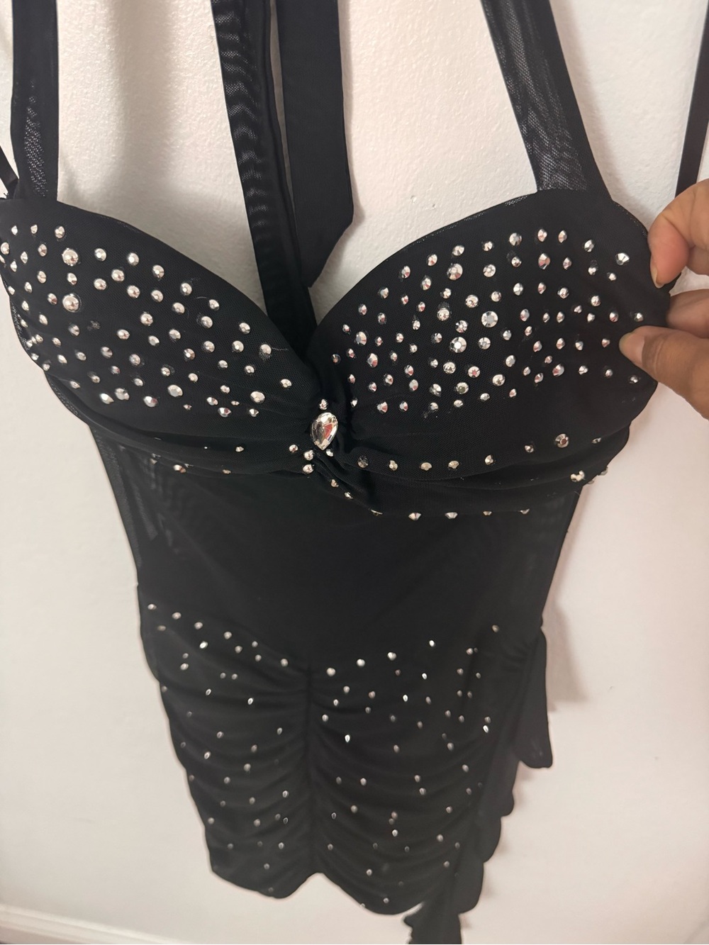 Windsor Black Rhinestone-Embellished Halter Dress